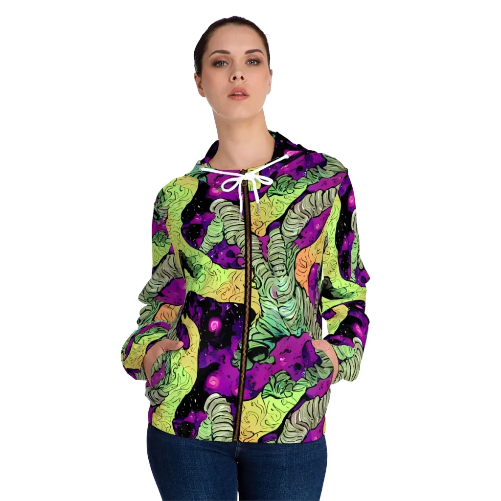 Midnight Tropica on Women's Full-Zip Hoodie — Front On Person
