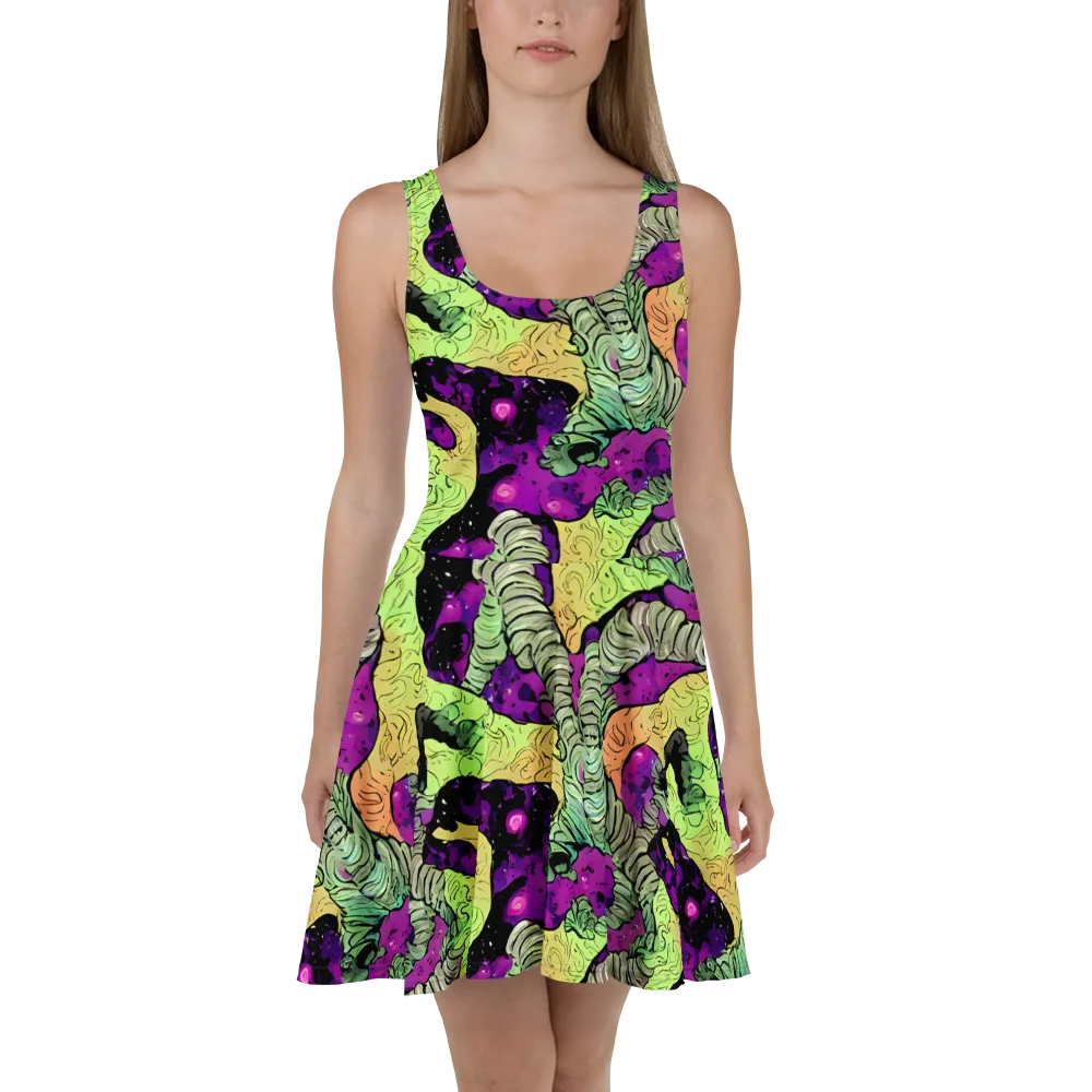 Midnight Tropica on Skater Dress — Front