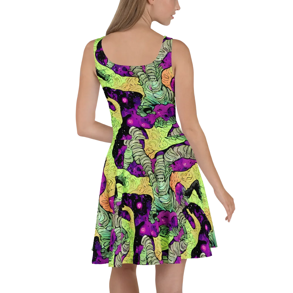 Midnight Tropica on Skater Dress — Back
