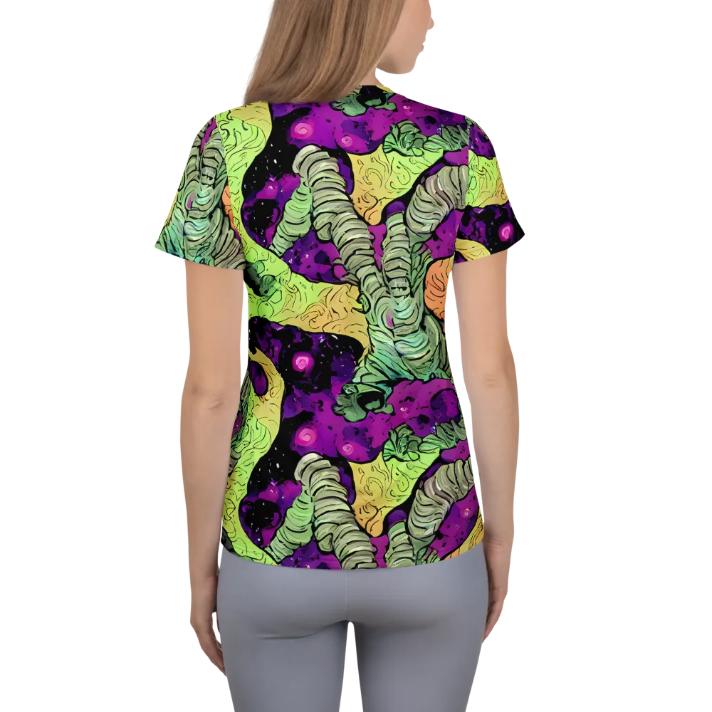 Midnight Tropica on Women's Athletic T-Shirt — Back