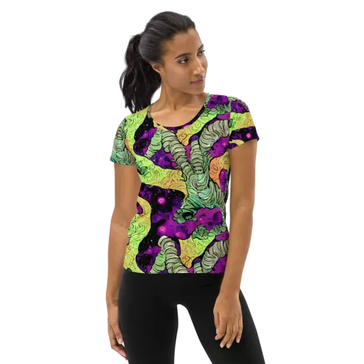 Midnight Tropica on a Women's Athletic T-Shirt