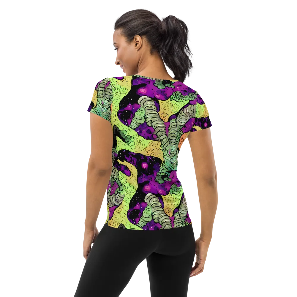 Midnight Tropica on Women's Athletic T-Shirt — Back