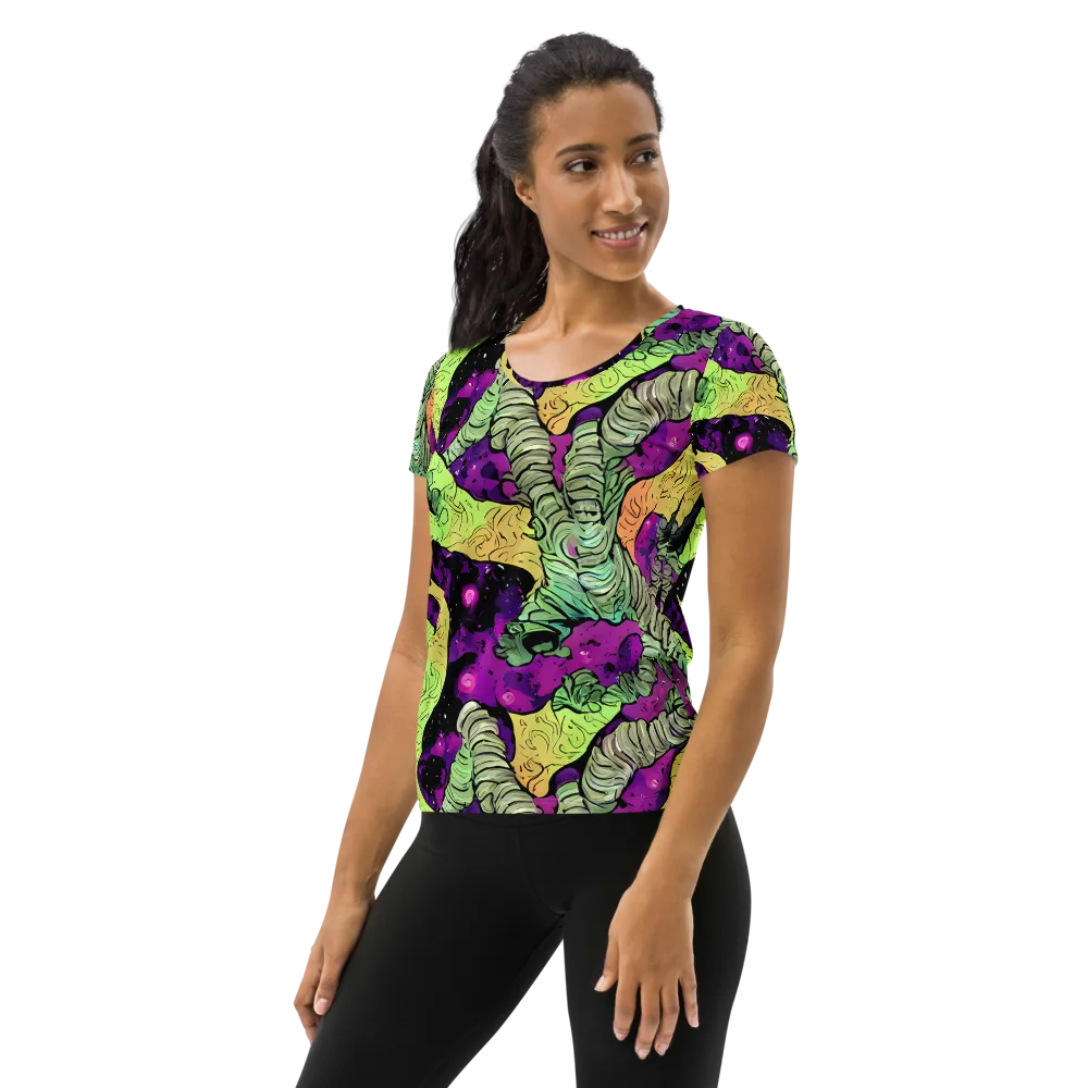 Midnight Tropica on Women's Athletic T-Shirt — Left