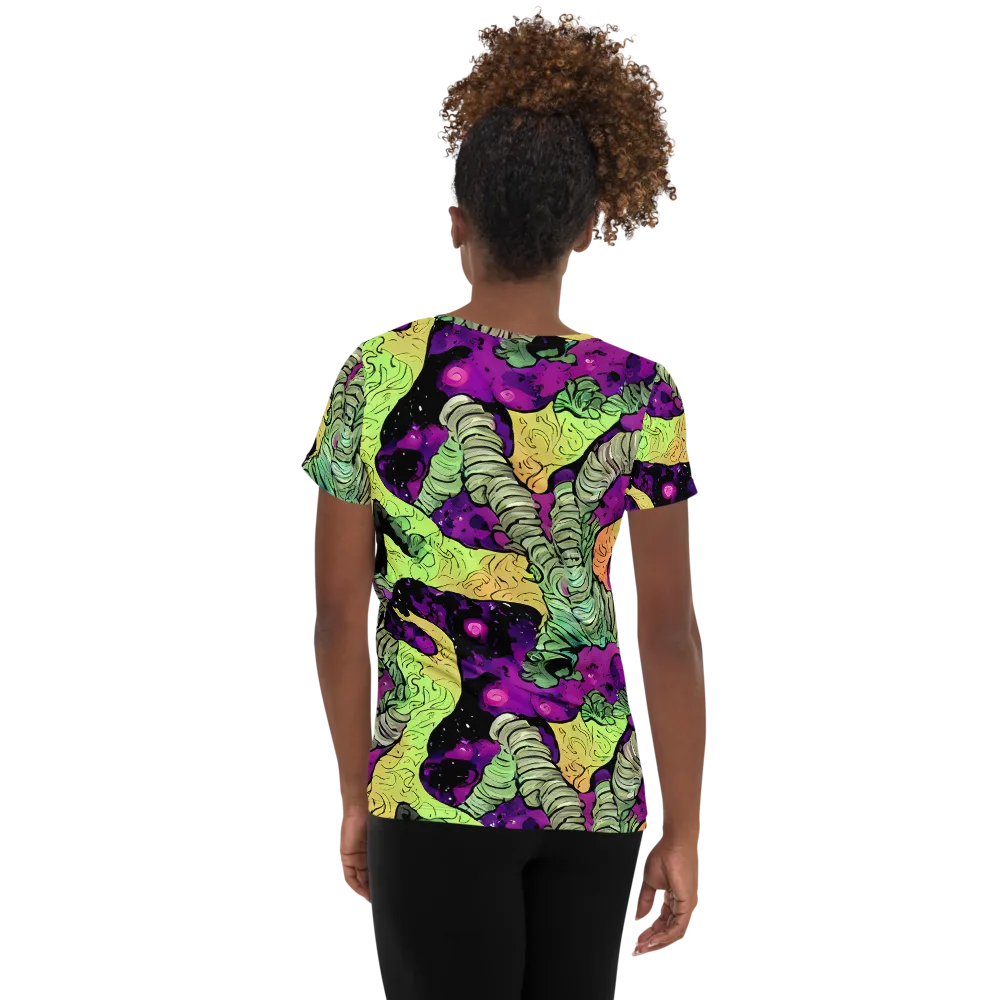 Midnight Tropica on Women's Athletic T-Shirt — Back