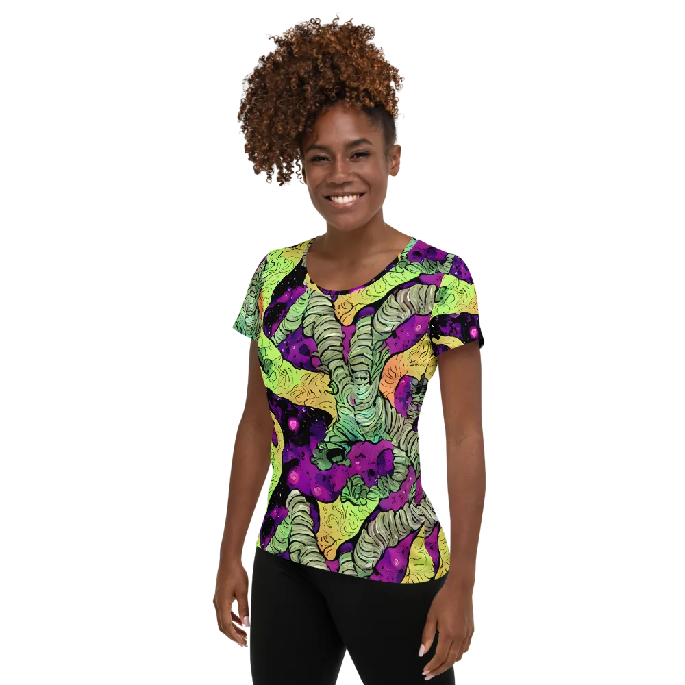 Midnight Tropica on Women's Athletic T-Shirt — Left