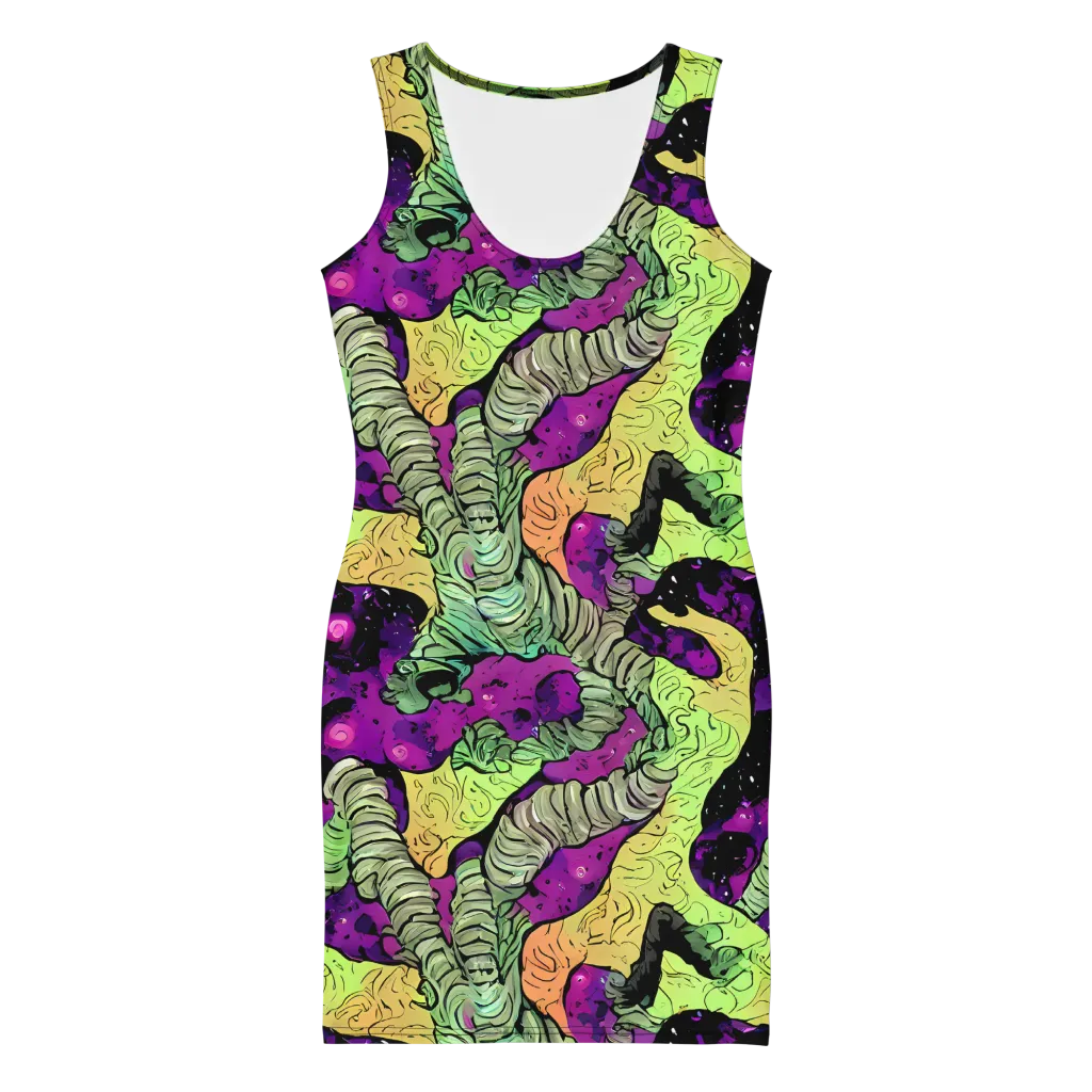 Midnight Tropica on Bodycon Dress — Front