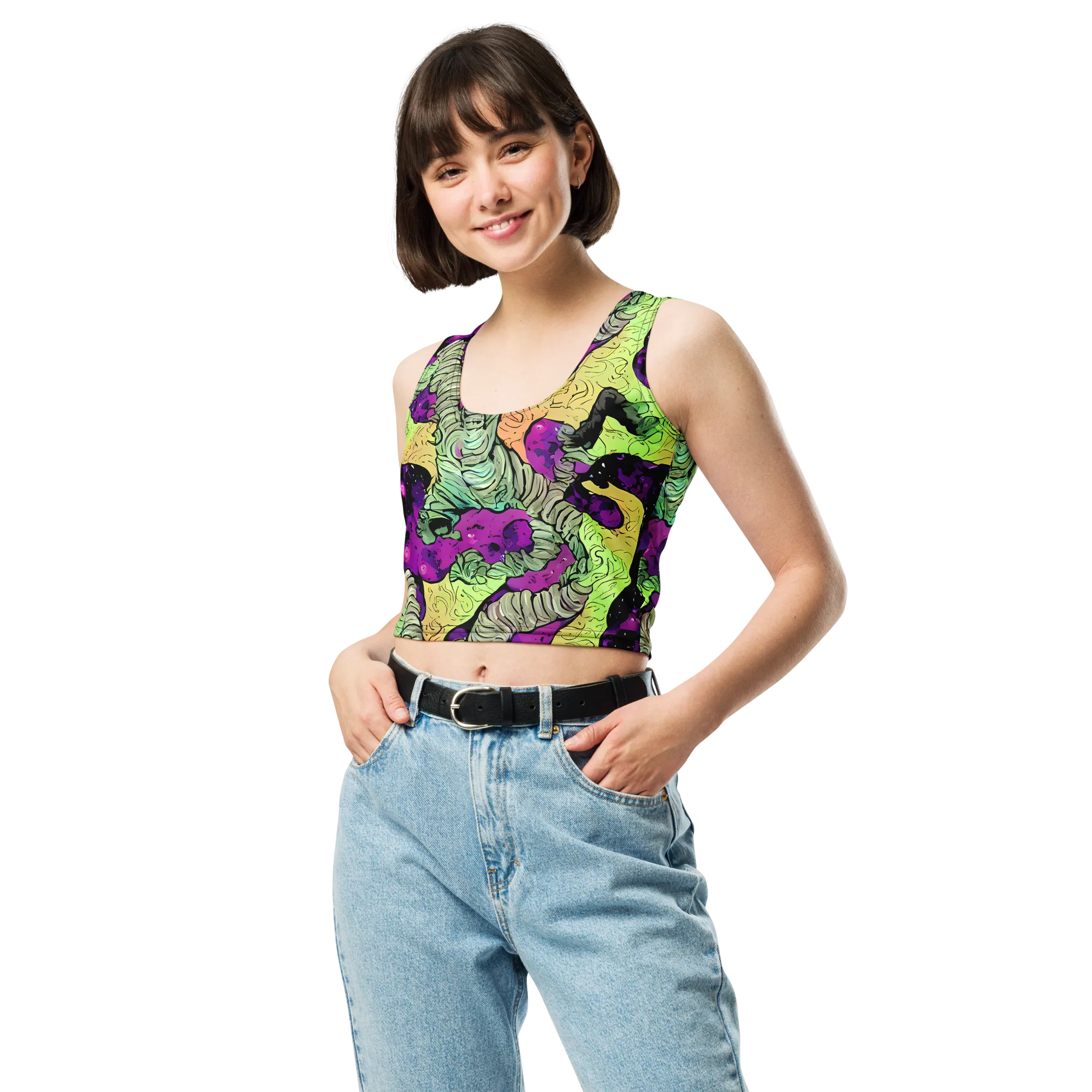 Midnight Tropica on Crop Top — Front