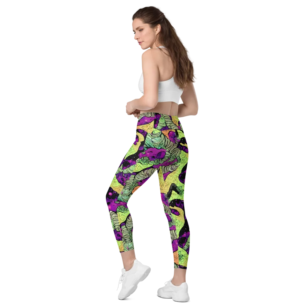 Midnight Tropica on Leggings with Pockets — Left Back