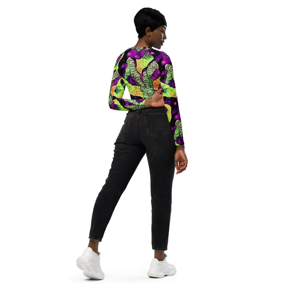Midnight Tropica on Long Sleeve Crop Top — Right Back