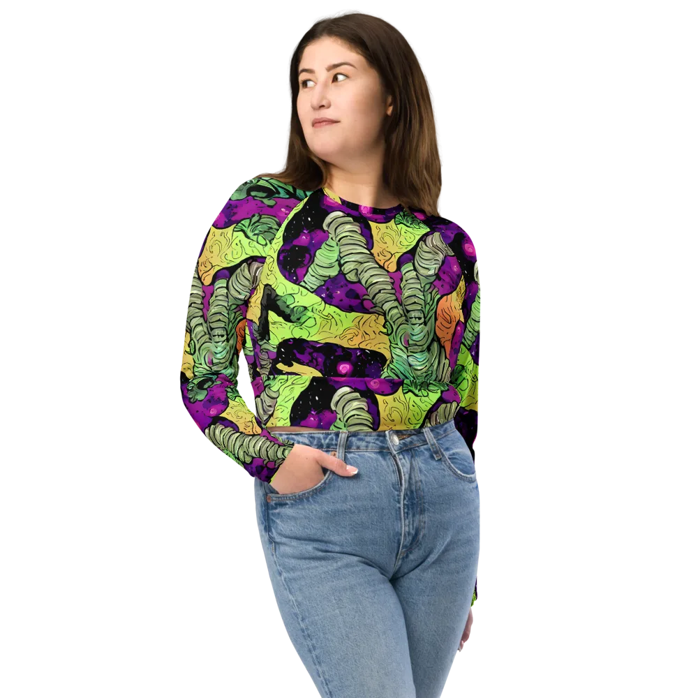 Midnight Tropica on Long Sleeve Crop Top — Front