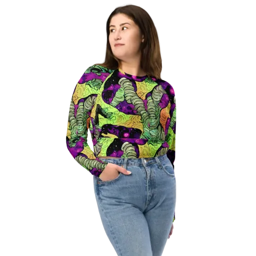 Midnight Tropica on a Long Sleeve Crop Top