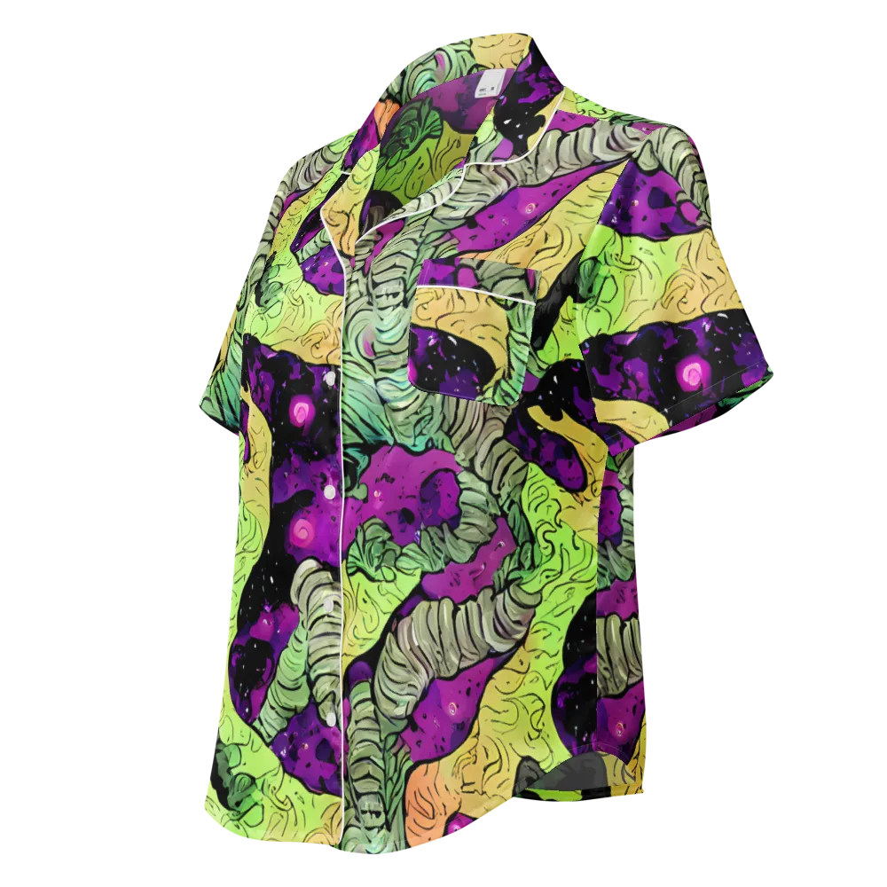 Midnight Tropica on Women's Short Sleeve Pajama Top — Left Front