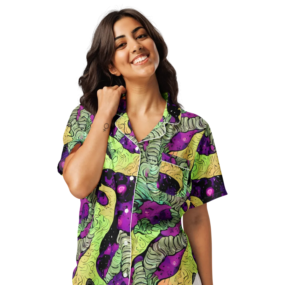 Midnight Tropica on Women's Short Sleeve Pajama Top — Front