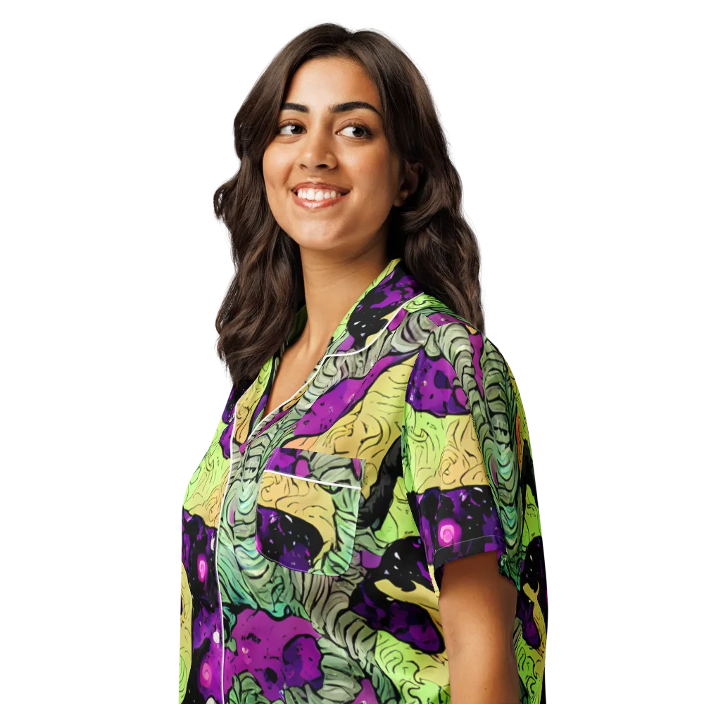 Midnight Tropica on Women's Short Sleeve Pajama Top — Left Front