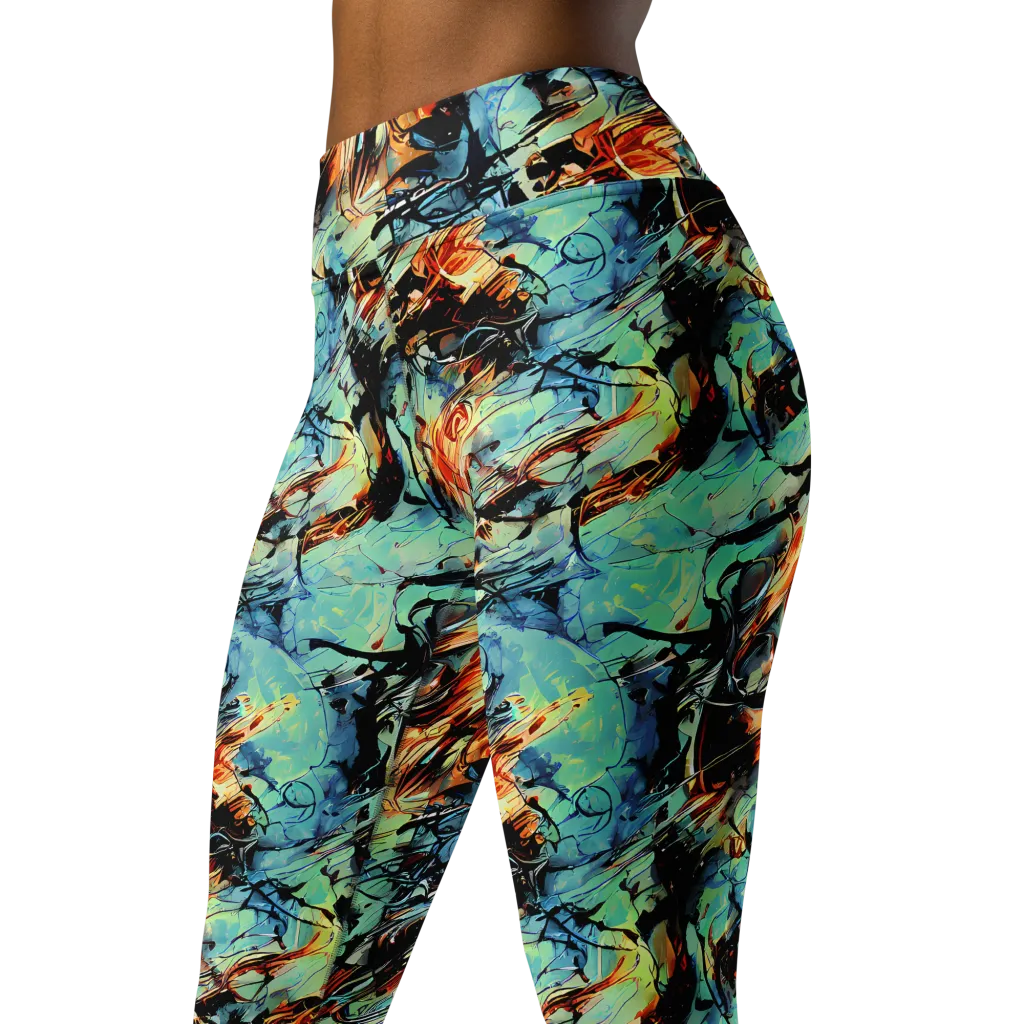 Tidal Flame on Yoga Leggings — Left Front