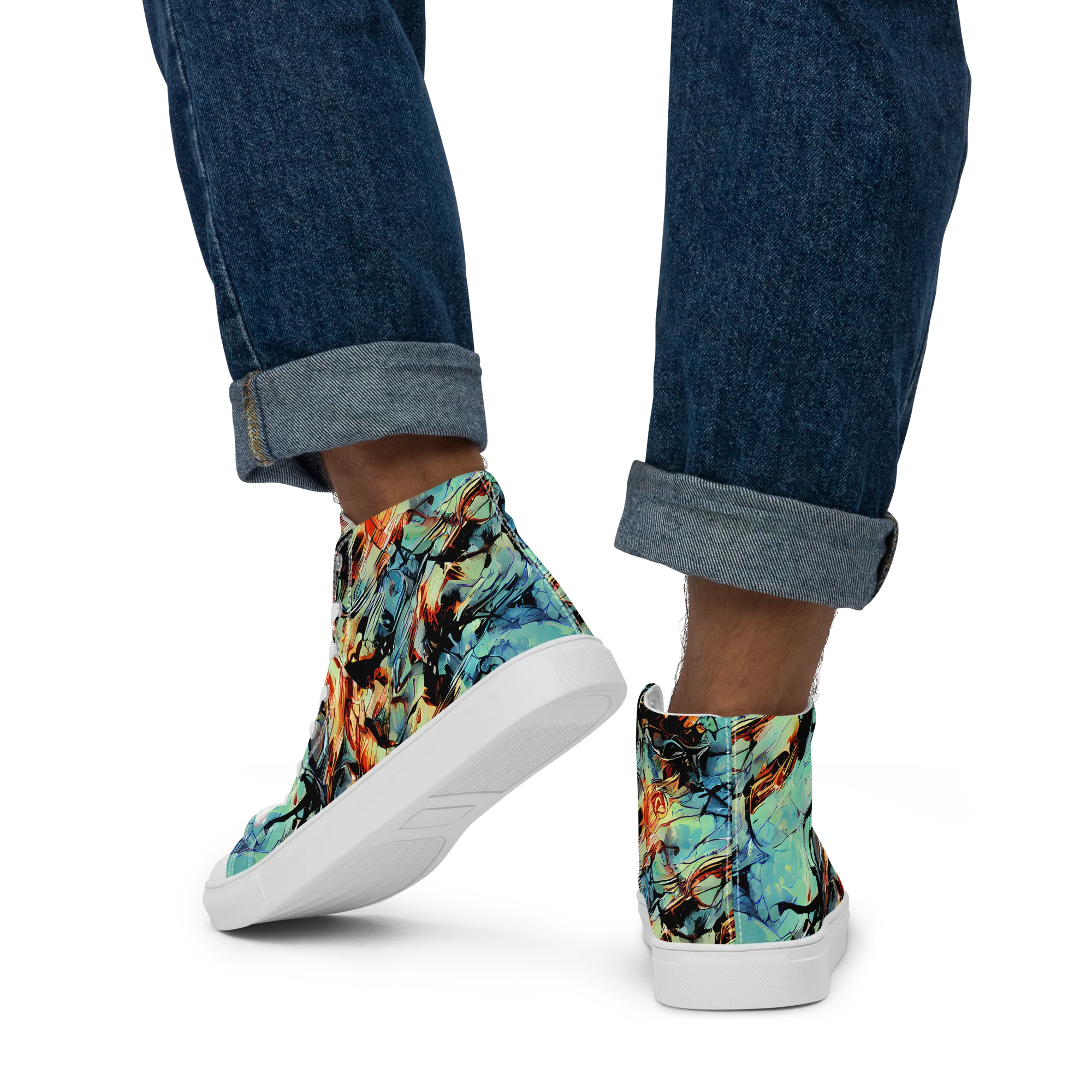 Tidal Flame on Men's High Top Canvas Shoes — Back