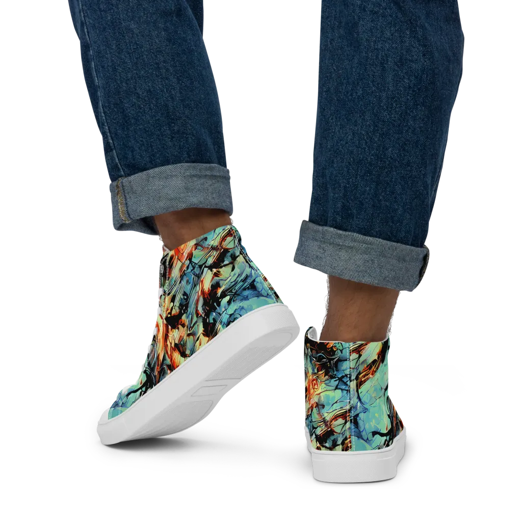 Tidal Flame on Men's High Top Canvas Shoes — Back