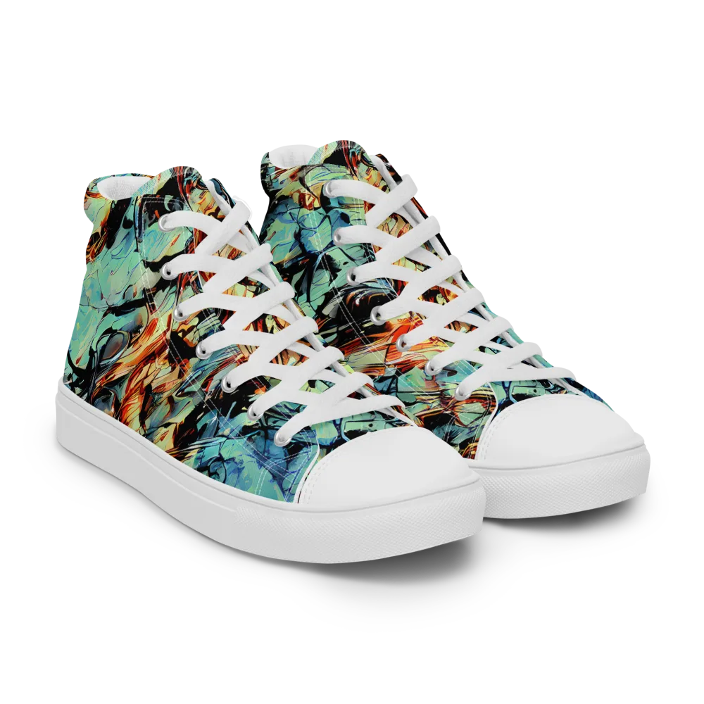 Tidal Flame on Women's High Top Canvas Shoes — Right Front