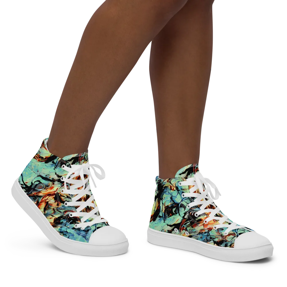 Tidal Flame on Women's High Top Canvas Shoes — Right