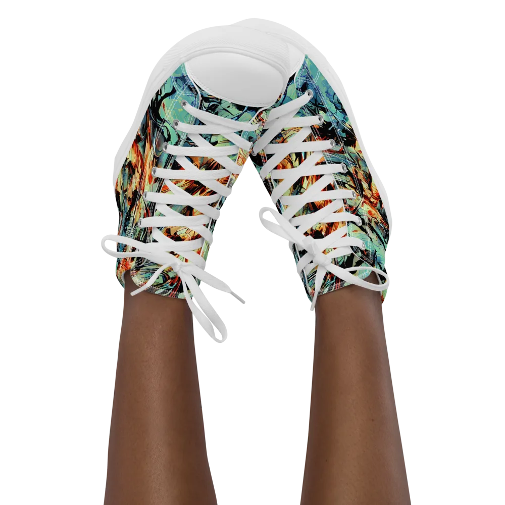 Tidal Flame on Women's High Top Canvas Shoes — Front