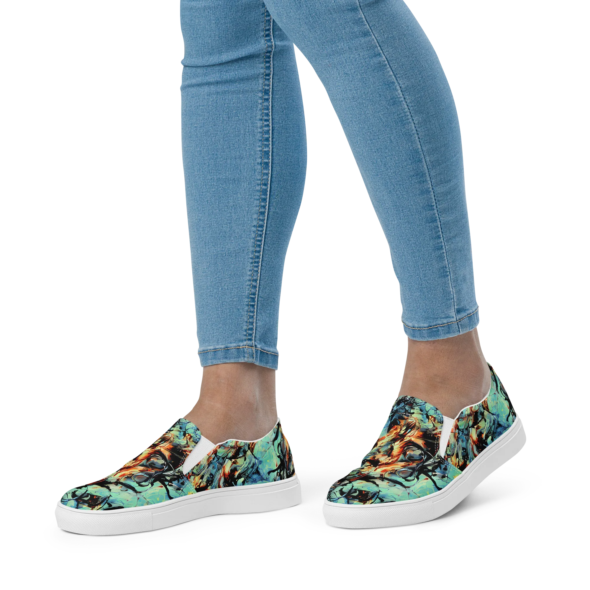 Tidal Flame on Women's Slip-On Canvas Shoes — Front
