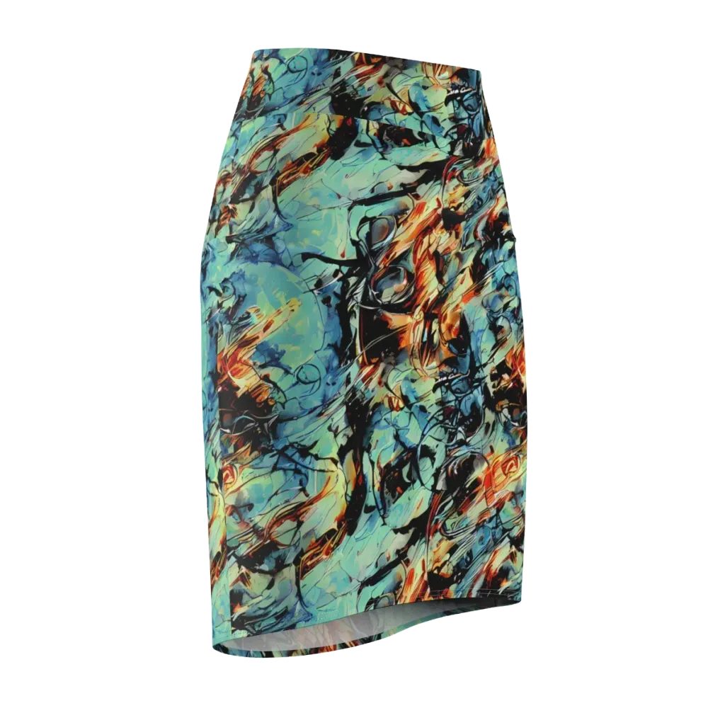 Tidal Flame on Pencil Skirt — Front Side