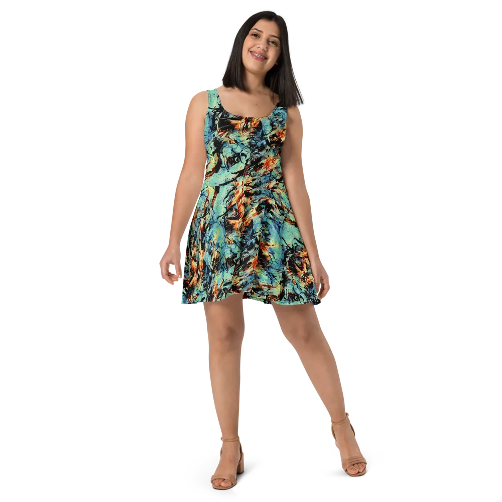 Tidal Flame on Skater Dress — Front