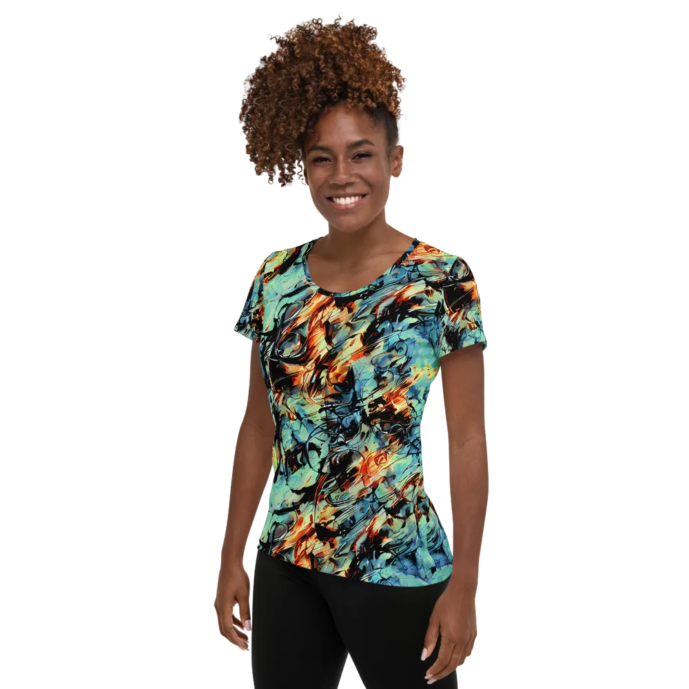 Tidal Flame on Women's Athletic T-Shirt — Left