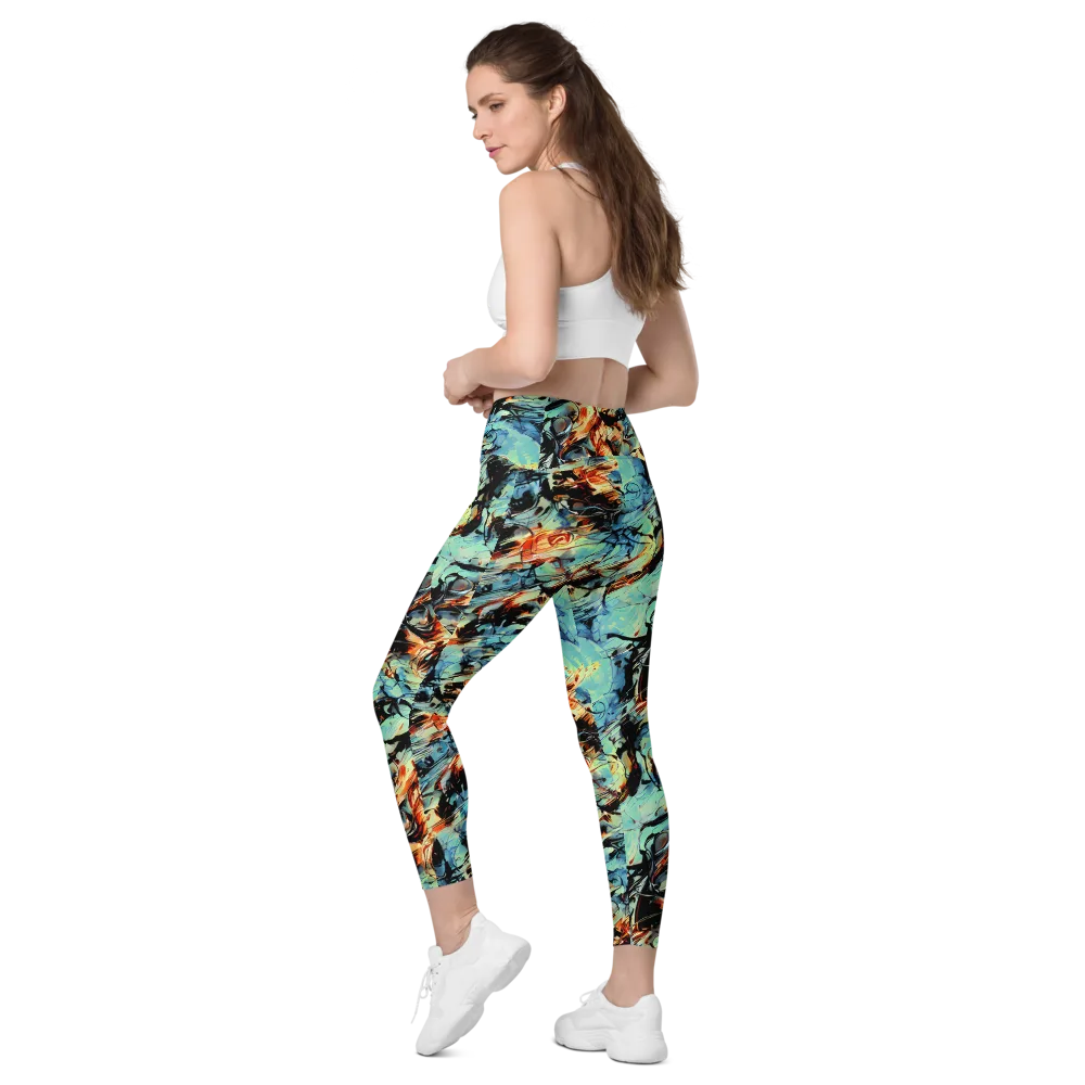 Tidal Flame on Leggings with Pockets — Left Back
