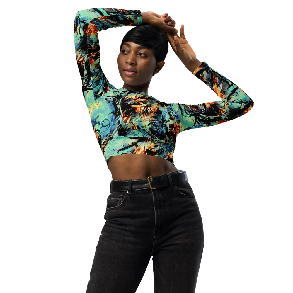 Tidal Flame on Long Sleeve Crop Top — Front