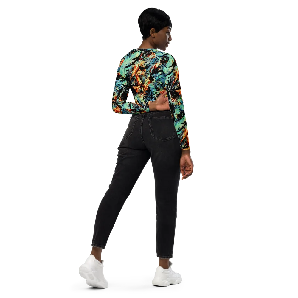 Tidal Flame on Long Sleeve Crop Top — Right Back