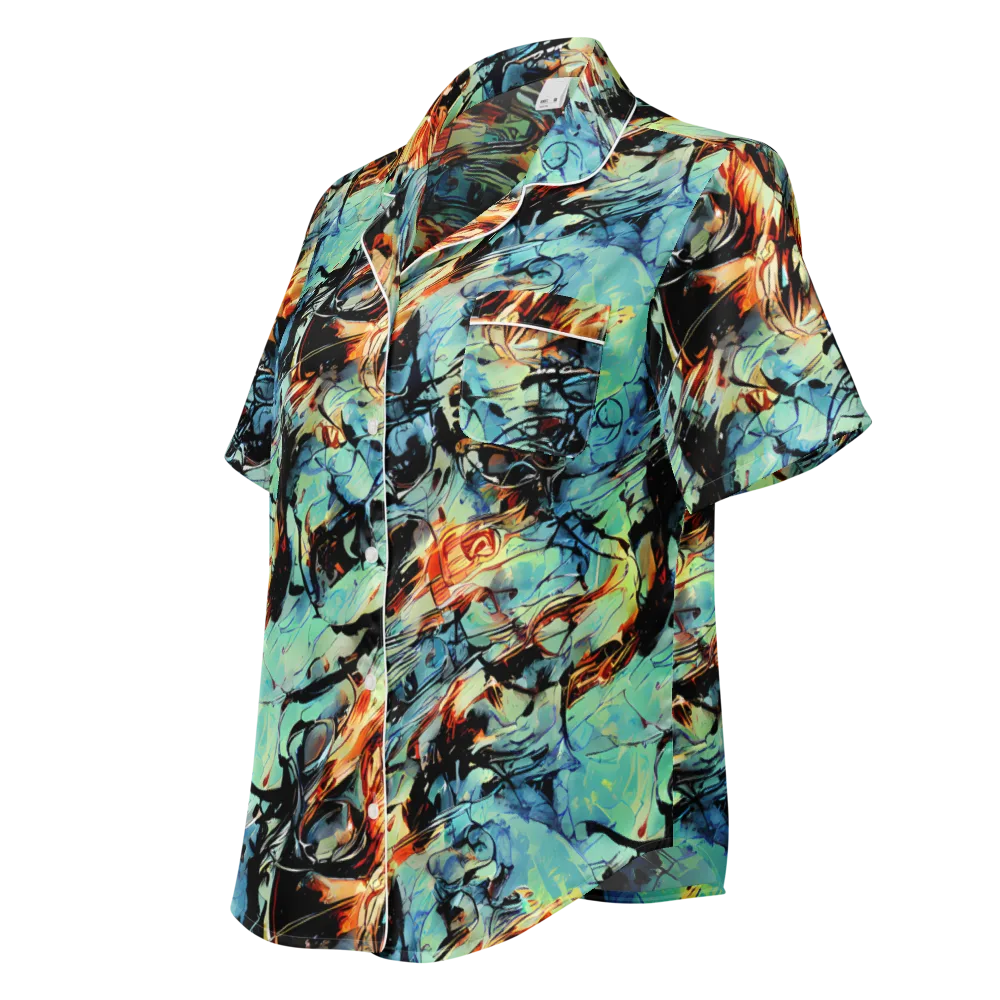 Tidal Flame on Women's Short Sleeve Pajama Top — Left Front