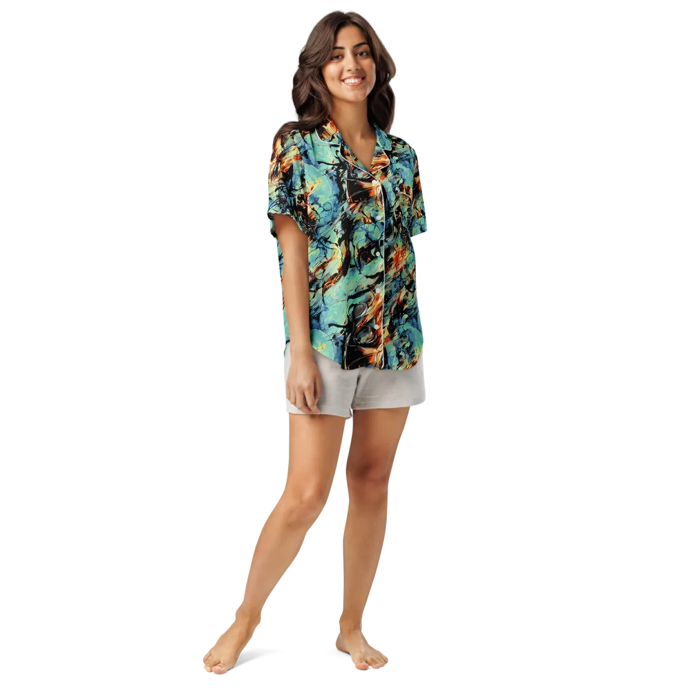 Tidal Flame on Women's Short Sleeve Pajama Top — Front