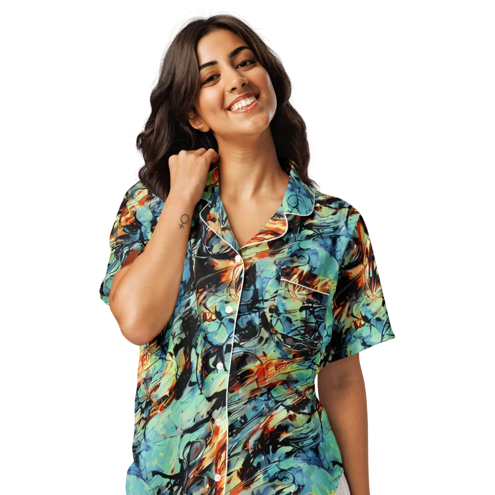 Tidal Flame on Women's Short Sleeve Pajama Top — Front