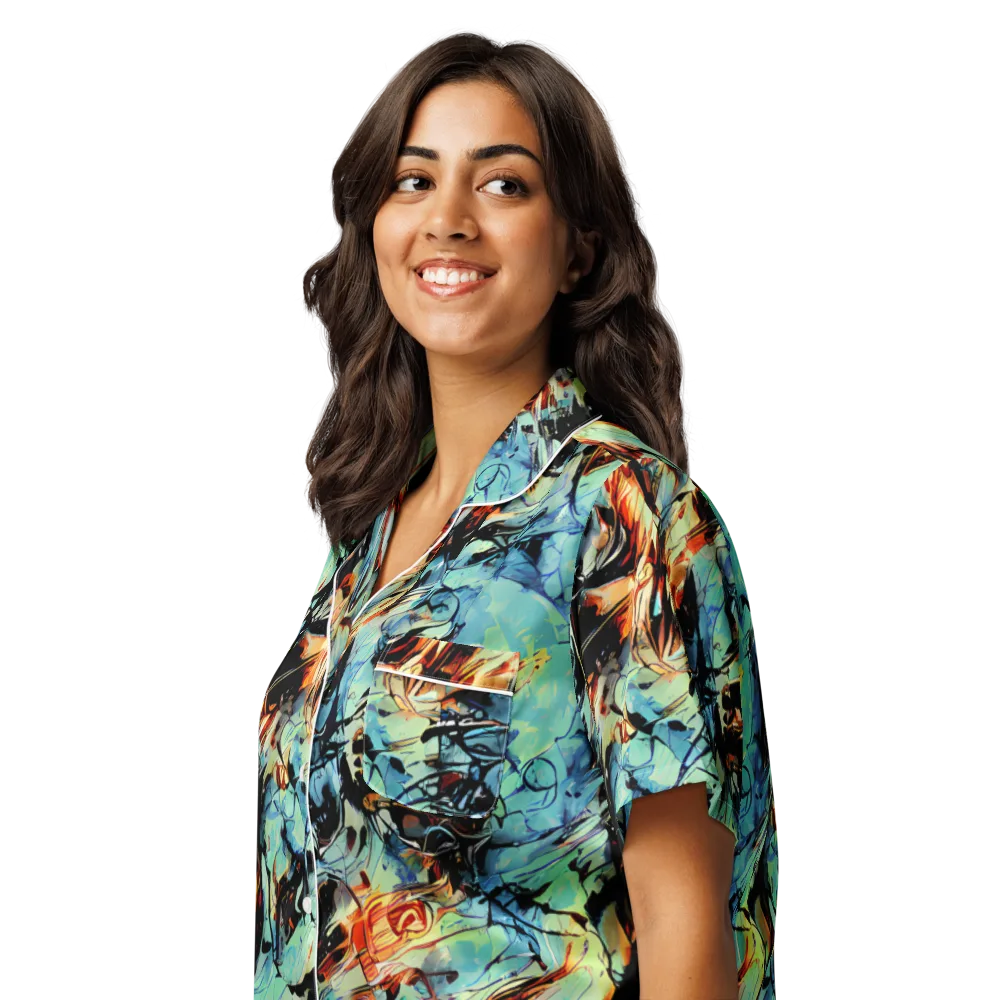 Tidal Flame on Women's Short Sleeve Pajama Top — Left Front