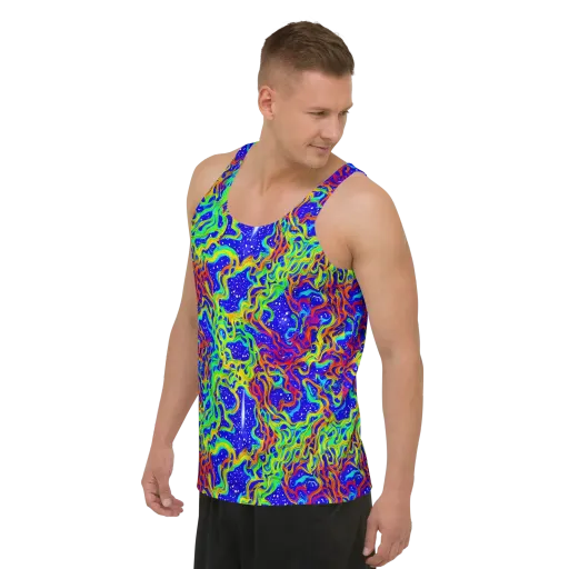 Cosmic Liquefaction on a Men's Tank Top
