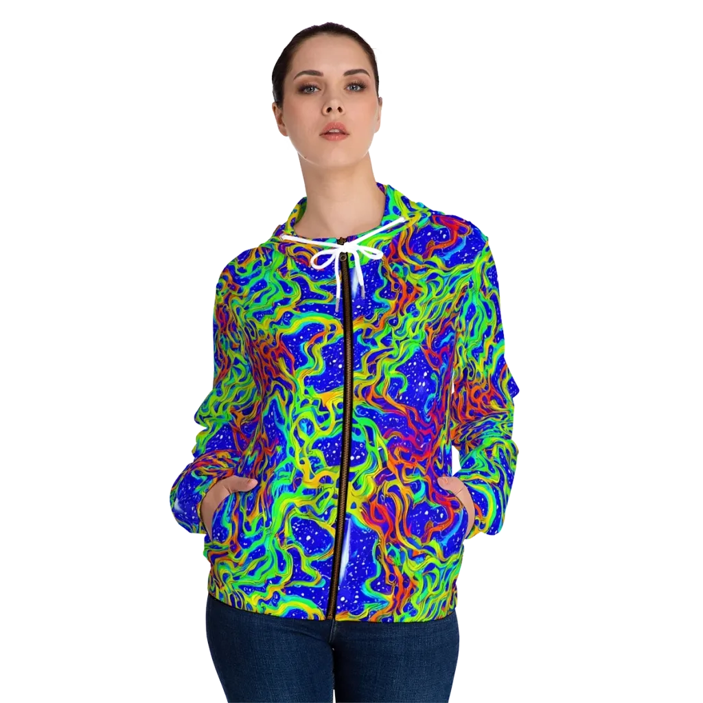 Cosmic Liquefaction on Women's Full-Zip Hoodie — Front On Person