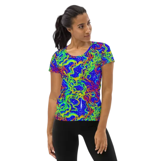 Cosmic Liquefaction on a Women's Athletic T-Shirt
