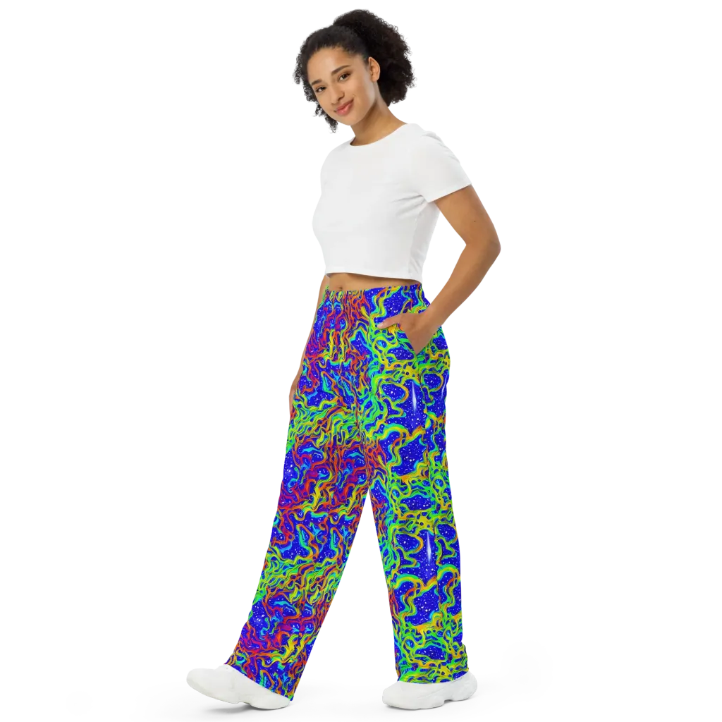 Cosmic Liquefaction on Wide-Leg Pants — Left Front