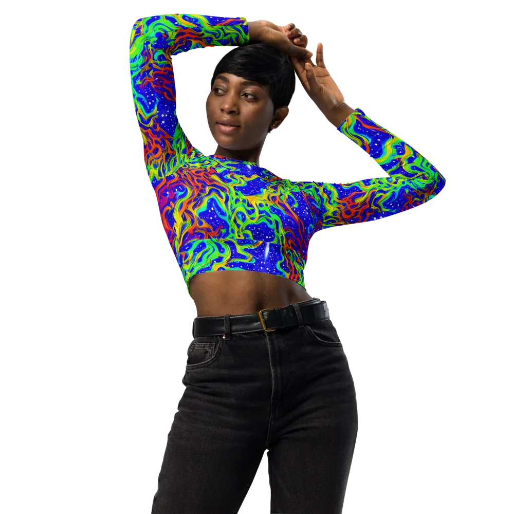 Cosmic Liquefaction on Long Sleeve Crop Top — Front