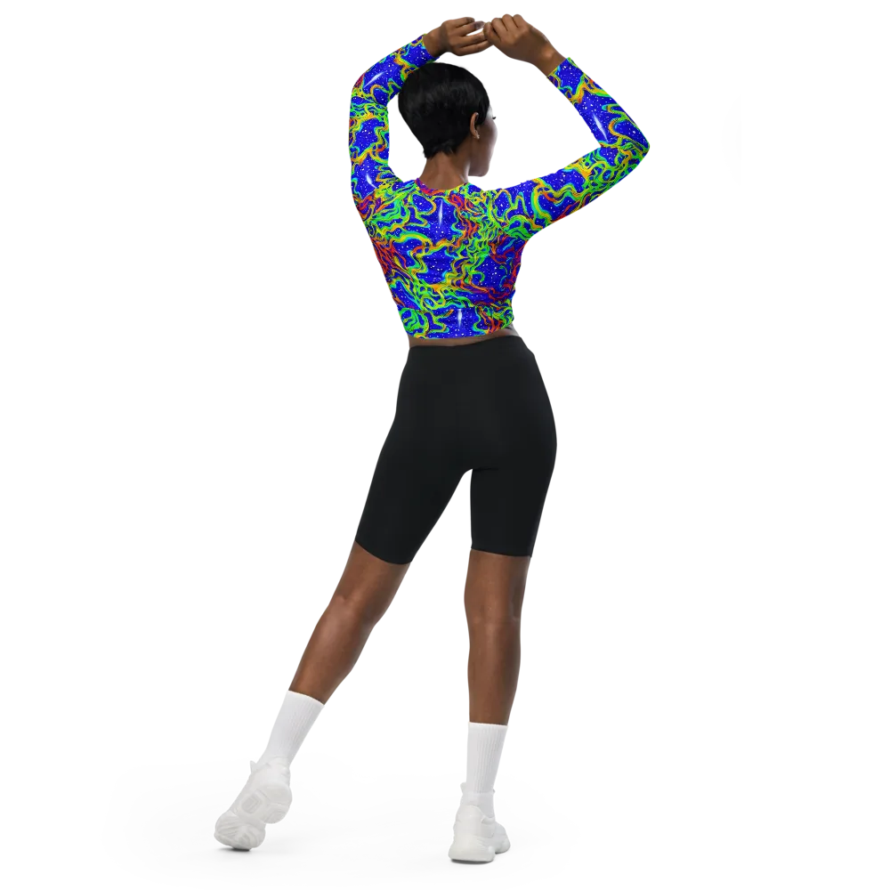 Cosmic Liquefaction on Long Sleeve Crop Top — Back