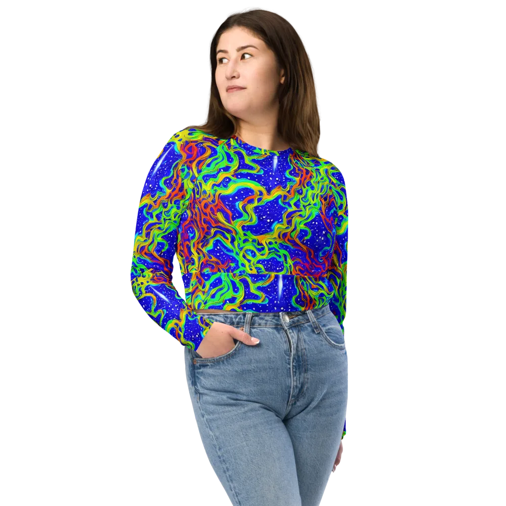 Cosmic Liquefaction on Long Sleeve Crop Top — Front