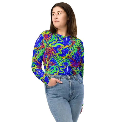 Cosmic Liquefaction on a Long Sleeve Crop Top