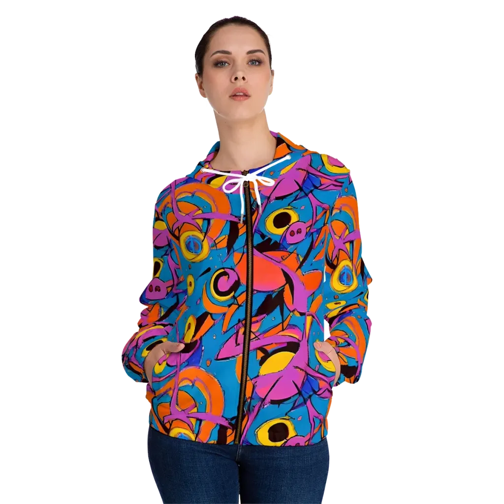 Hypercolor Maze on Women's Full-Zip Hoodie — Front On Person