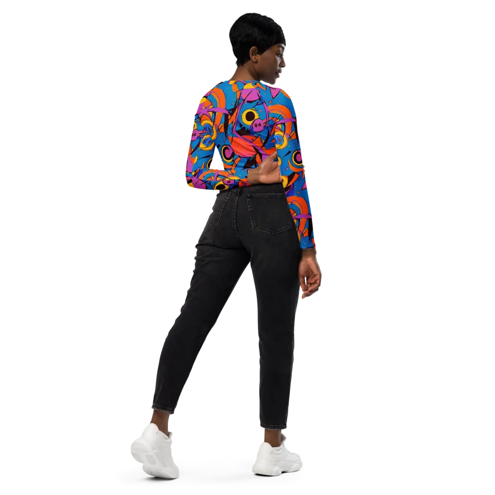 Hypercolor Maze on Long Sleeve Crop Top — Right Back
