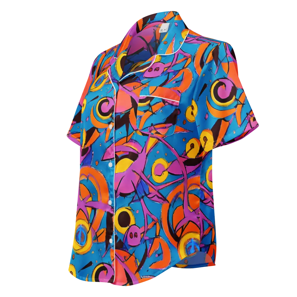 Hypercolor Maze on Women's Short Sleeve Pajama Top — Left Front