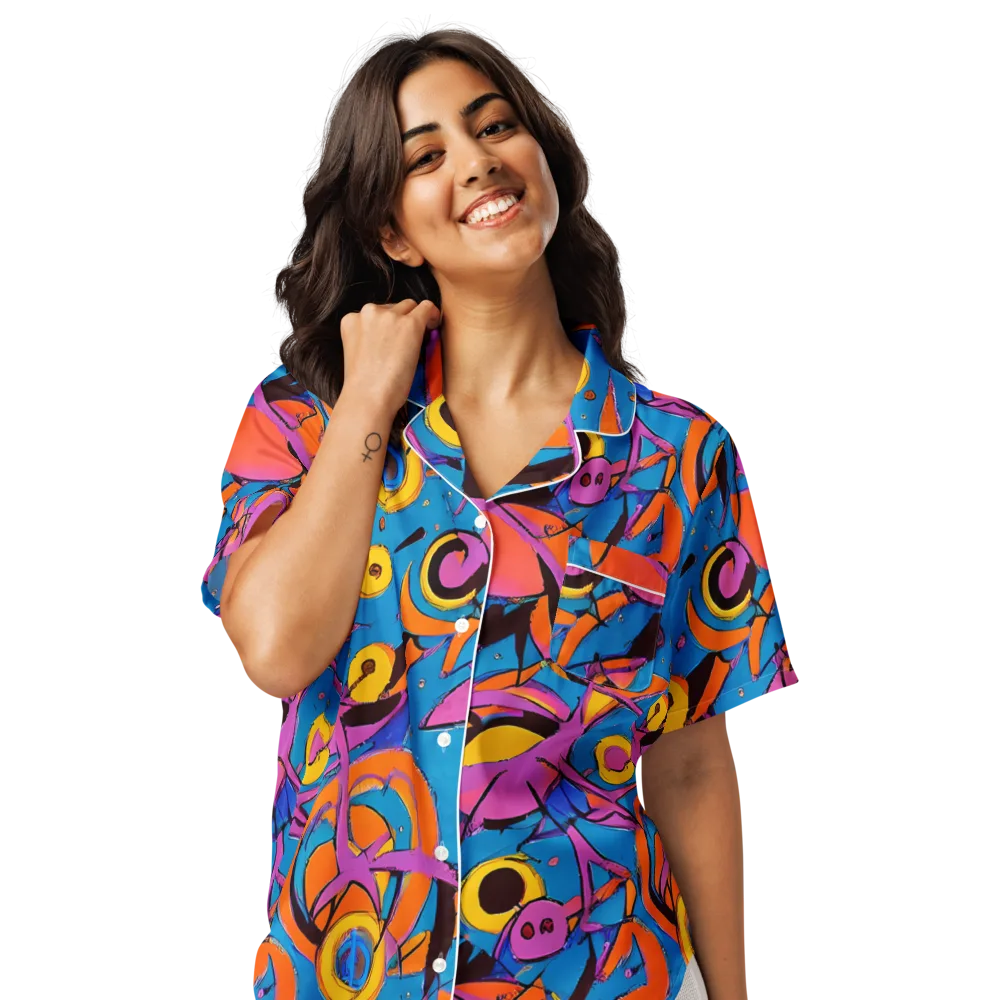 Hypercolor Maze on Women's Short Sleeve Pajama Top — Front