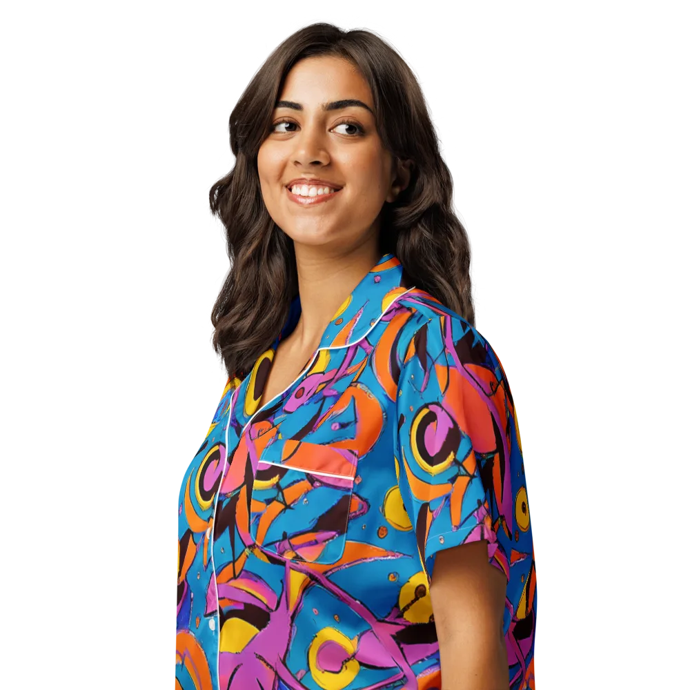 Hypercolor Maze on Women's Short Sleeve Pajama Top — Left Front