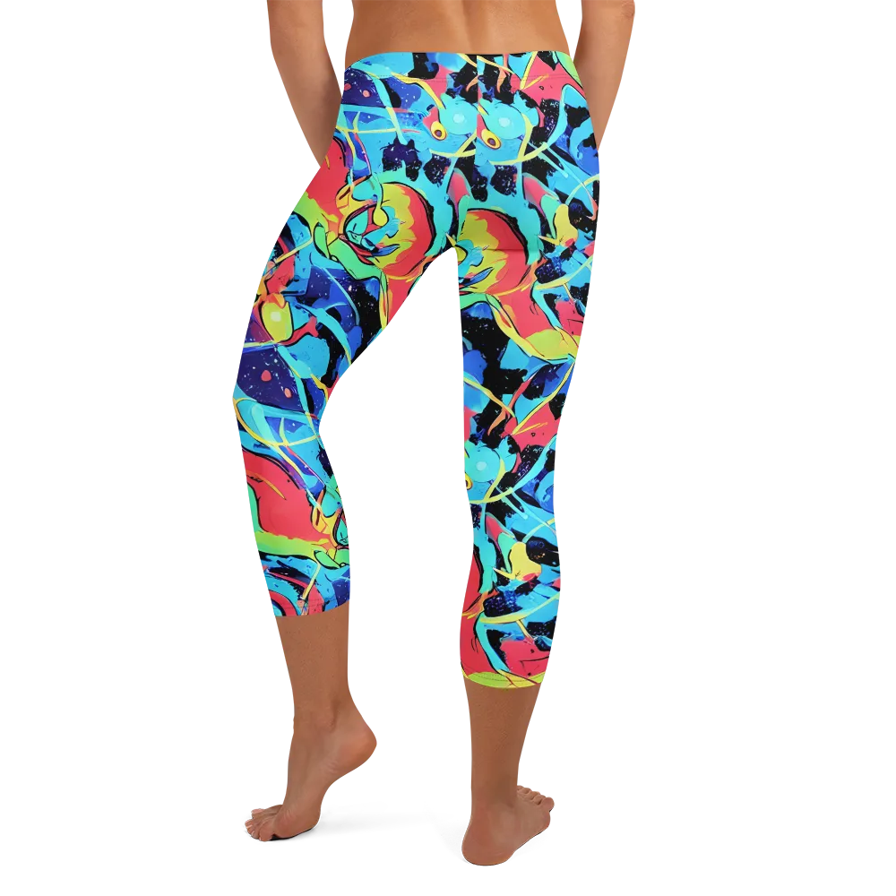 Aqua Mayhem on Capri Leggings — Back