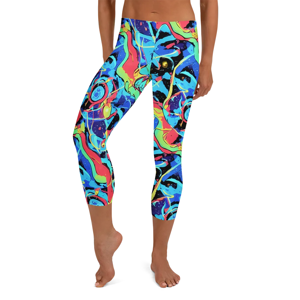 Aqua Mayhem on Capri Leggings — Front